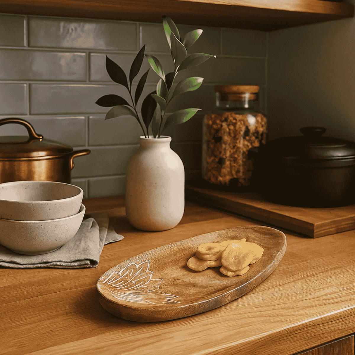 Carved Mango Wood Abstract Platter