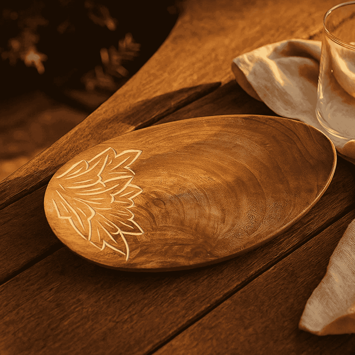 Carved Mango Wood Abstract Platter