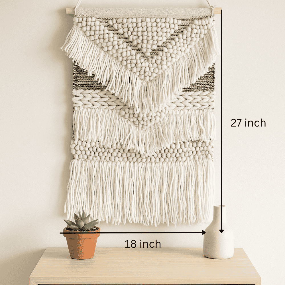 Handwoven Fringe Wall Hanging – Wool &amp; Cotton