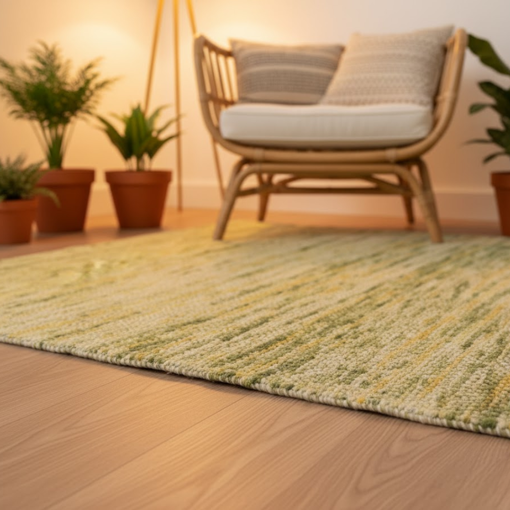 Handwoven Woolen Lime Rug – Artisan Organic Wool Rug in Lime Citrine