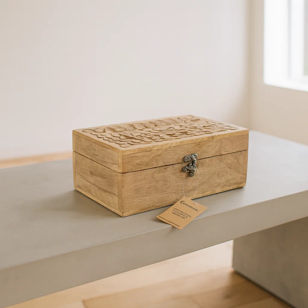 Hand Carved Wooden Keepsake Box – Eco-Friendly