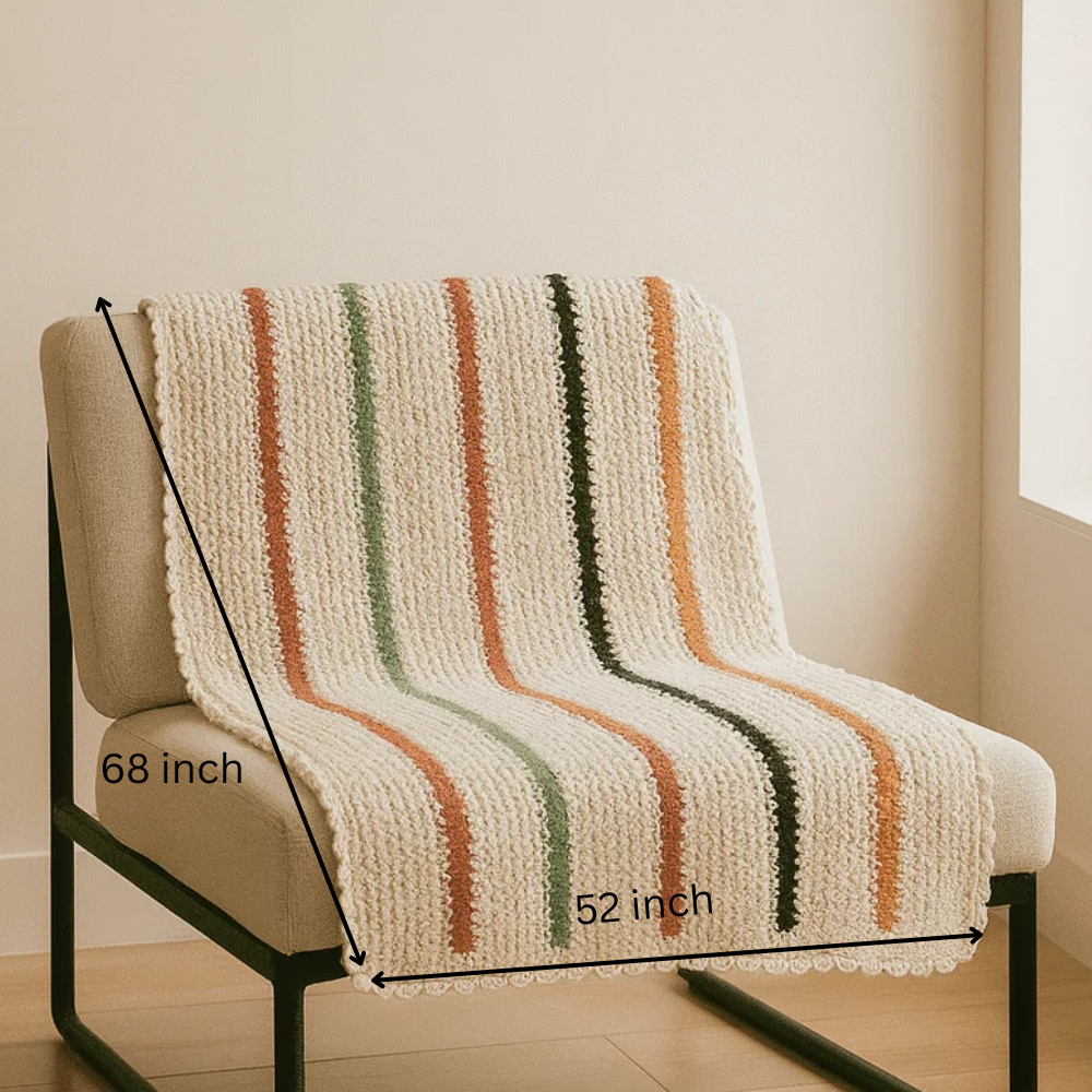 Handcrafted Striped Multicolor Crochet Throw – Cozy & Vibrant