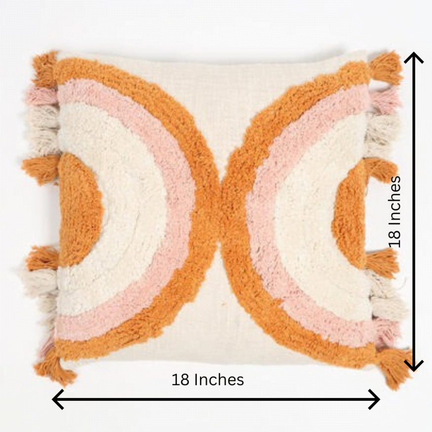 Rainbow Tufted Tasseled Cotton Cushion Cover – Handcrafted