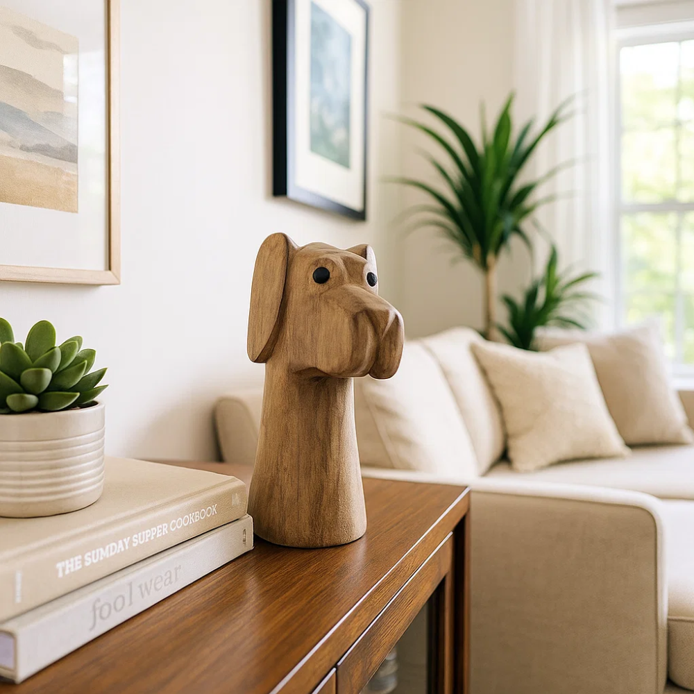 Sculpted Distinguished Dog Wooden Tabletop Figurine