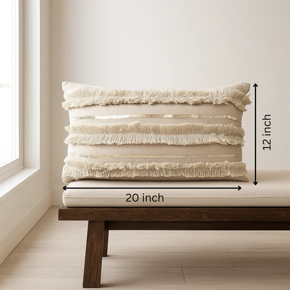 Sequinned & Fringed Lumbar Cushion Cover – for Cozy Spaces