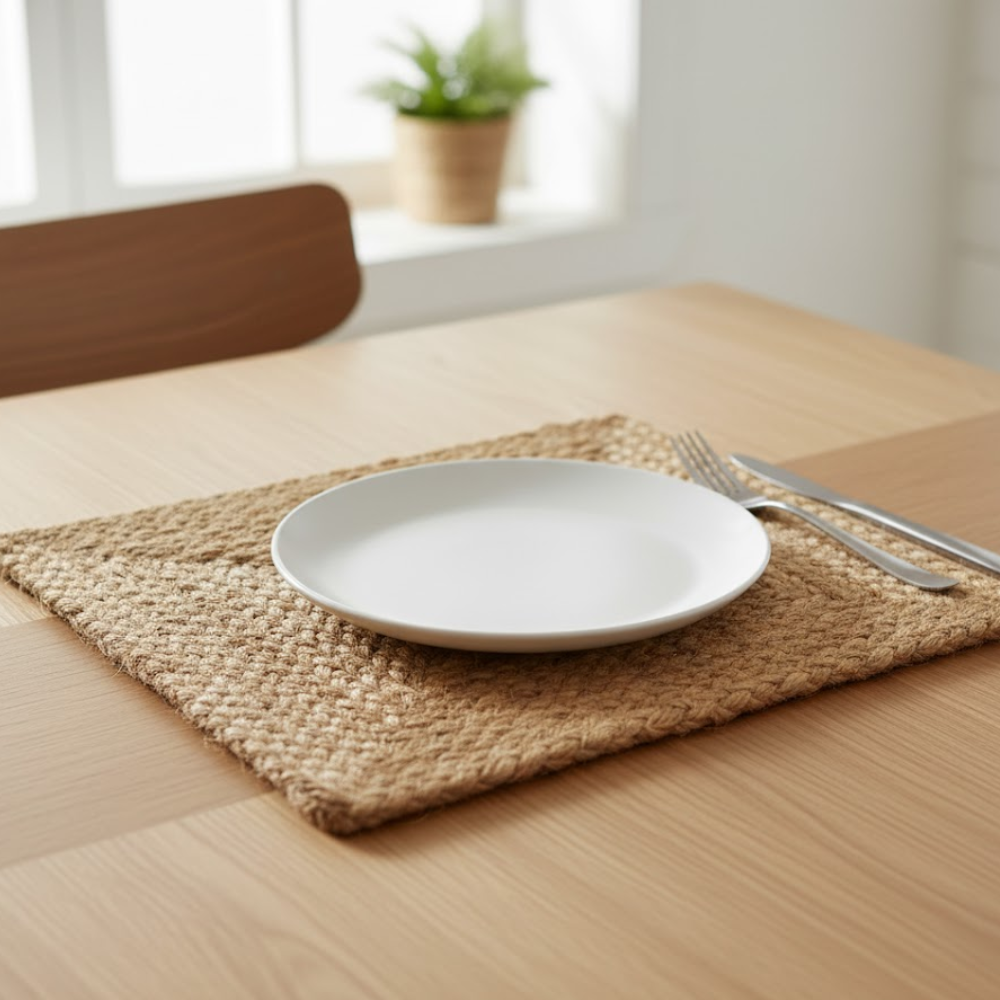 Hand Braided Jute Placemats (Set of 4) – Eco-Friendly Rustic Dining Mats with Natural Fiber Weave