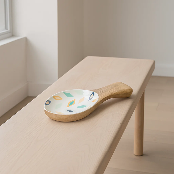 Geometric Wood Platter | Enamelled Mango Wood Serving