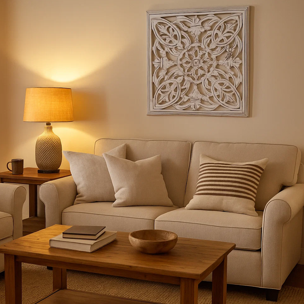 White Distressed Wall Plaque | Carved MDF Boho Decor