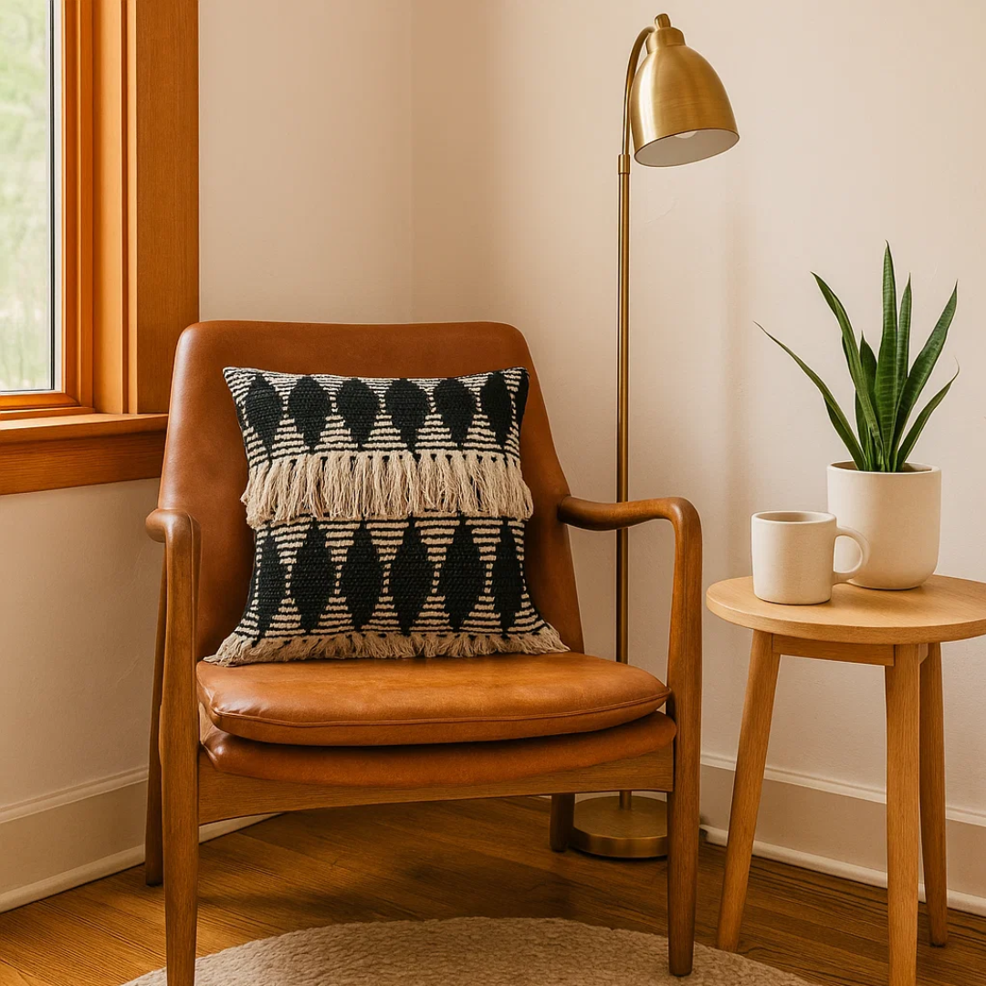 Textured Cotton Cushion Cover with Tassels