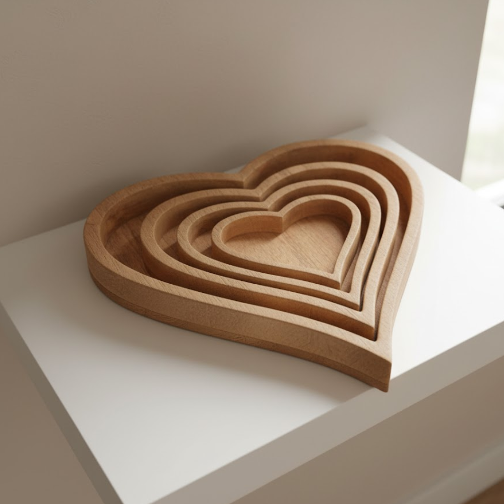 Heart-Shaped Mango Wood Trays – Nesting Set of 4
