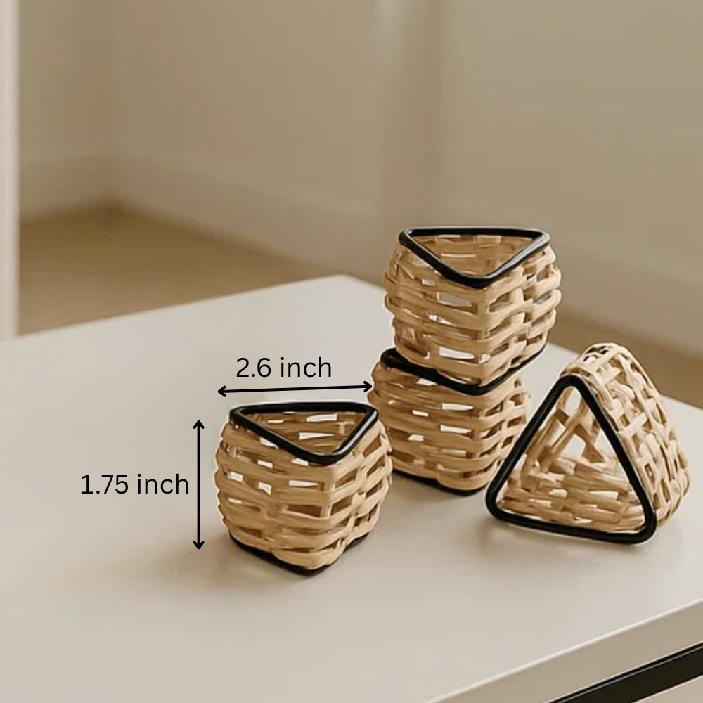Handmade Cane & Iron Triangular Napkin Ring (Small- Set of 4)