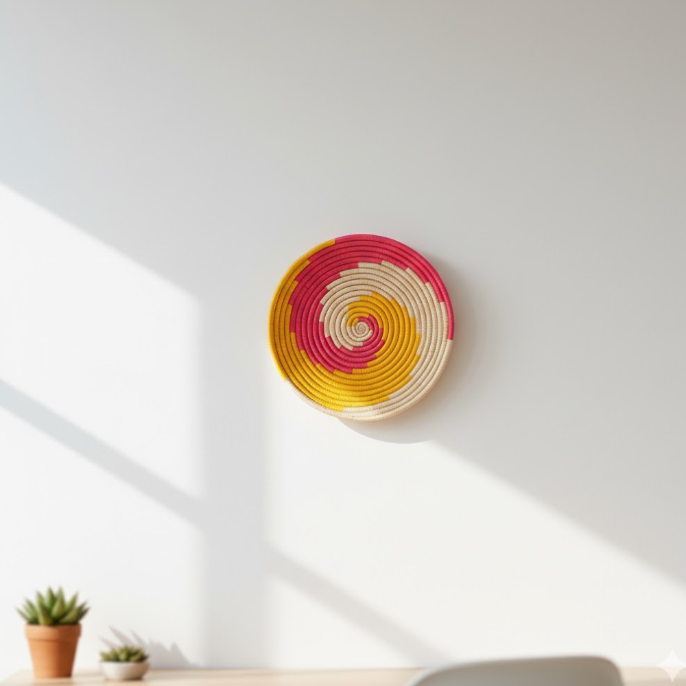 Spiral Pop Tribal Wall Plate – Handcrafted Boho Wall Décor in Black, White & Terracotta