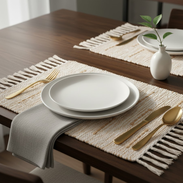 Bisque Placemats | Neutral Handwoven Cotton Set of 4 Dining