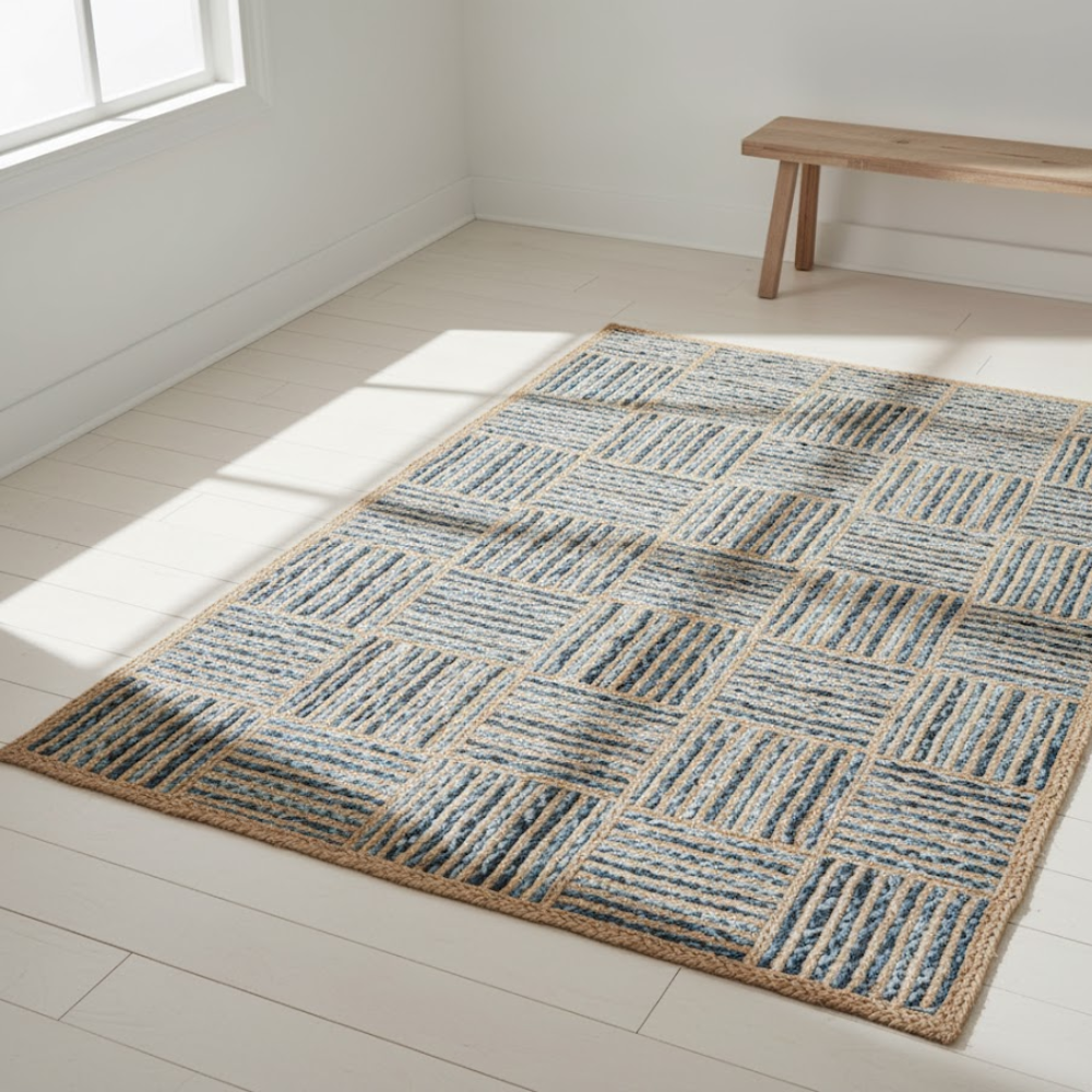 Handwoven Pattern Cotton and Jute Rug