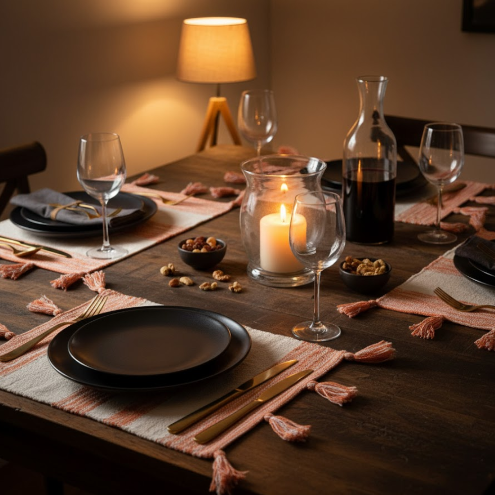 Handwoven Cotton Orange Colorblock Placemats (Set of 4)