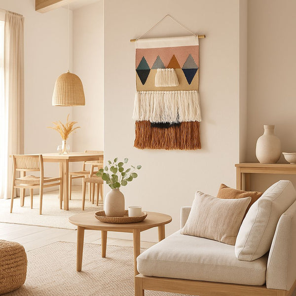 Tufted Geometric Wool Wall Hanging | Handwoven Boho Decor
