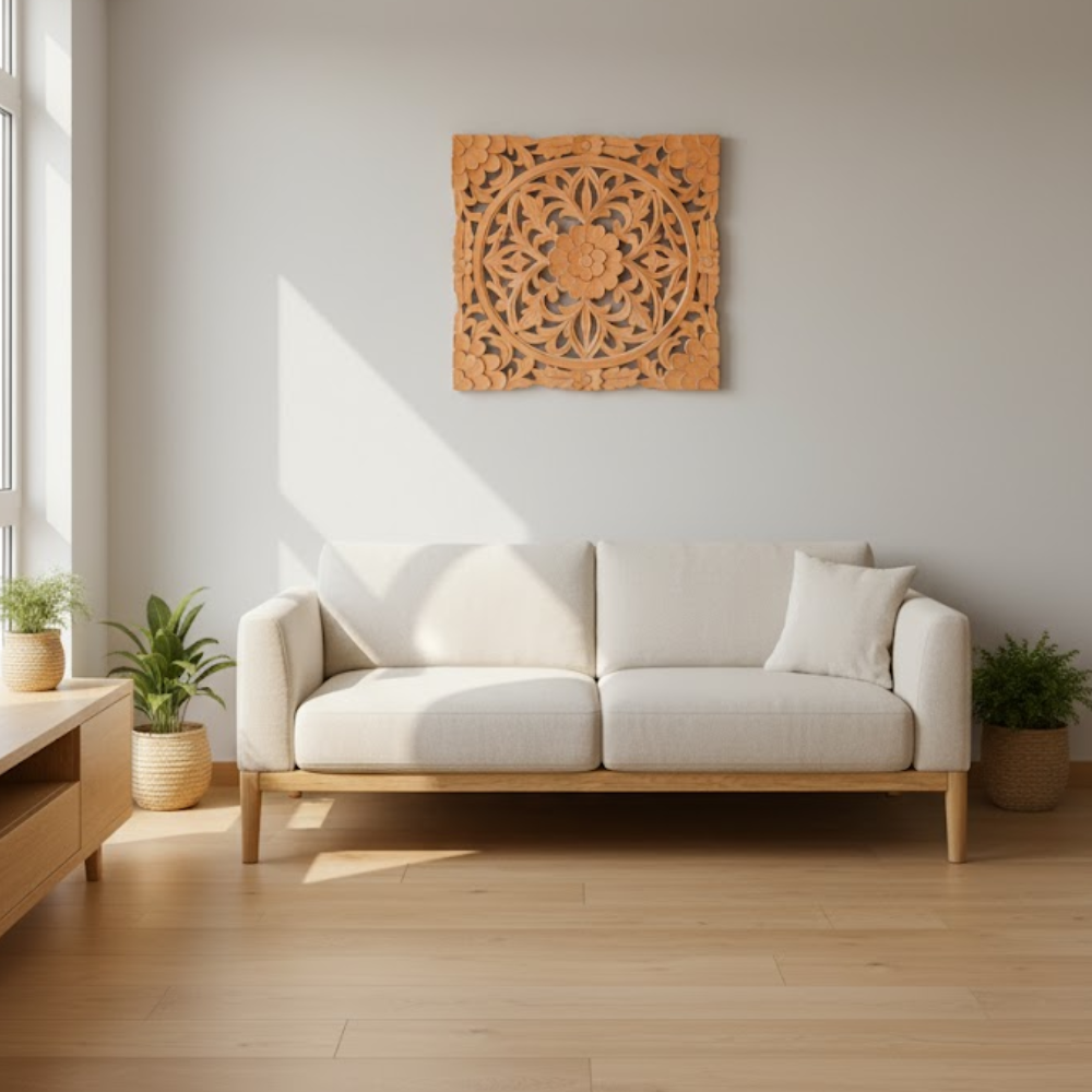 Tangerine Medallion Wall Plaque – Handcrafted Boho Floral Wall Décor