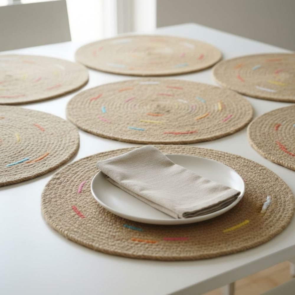 Hand Braided Jute Placemats (Set of 7) – Eco-Friendly Dining Table Mats in Natural Jute