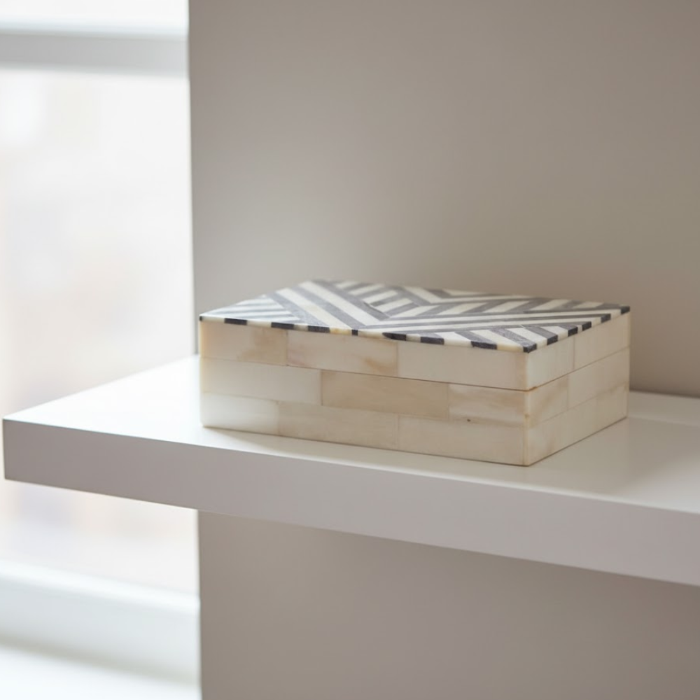 Art Deco Natural Bone & MDF – Trinket Box