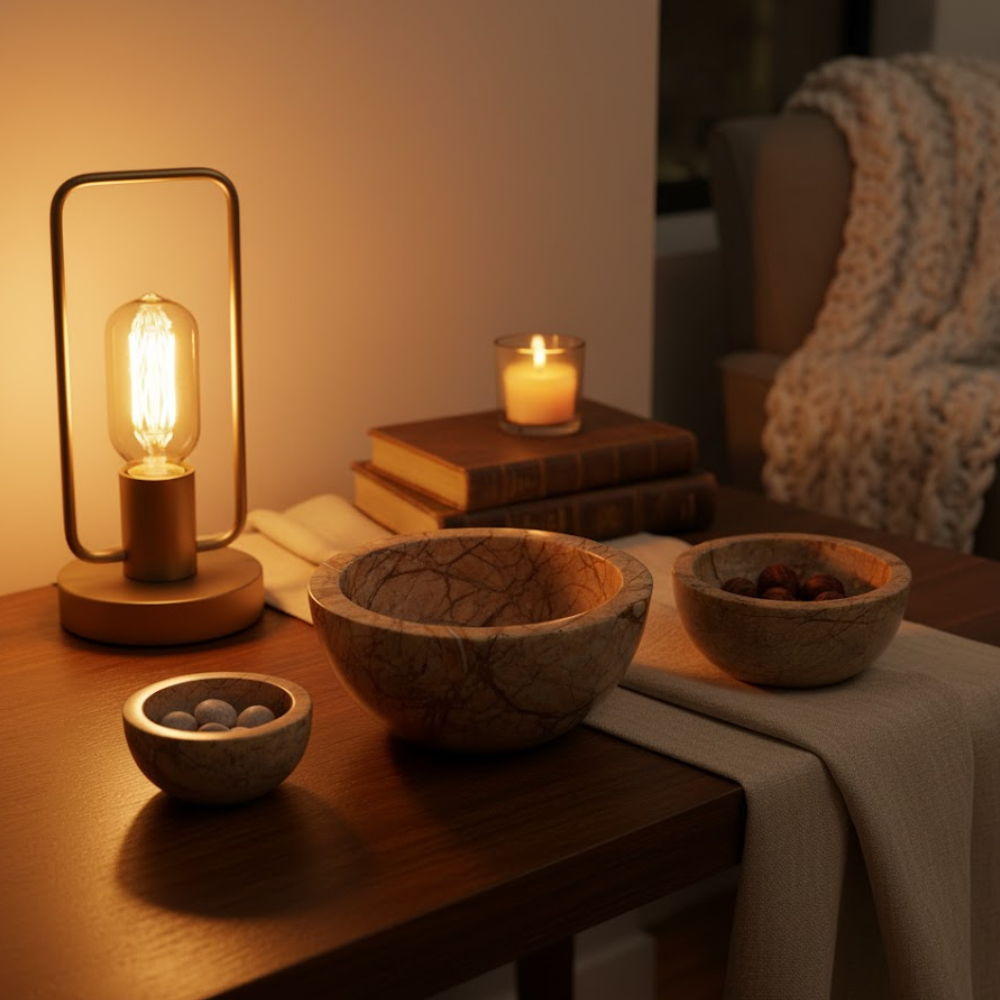 Marble Turned Classic Round Bowls (Set of 3)