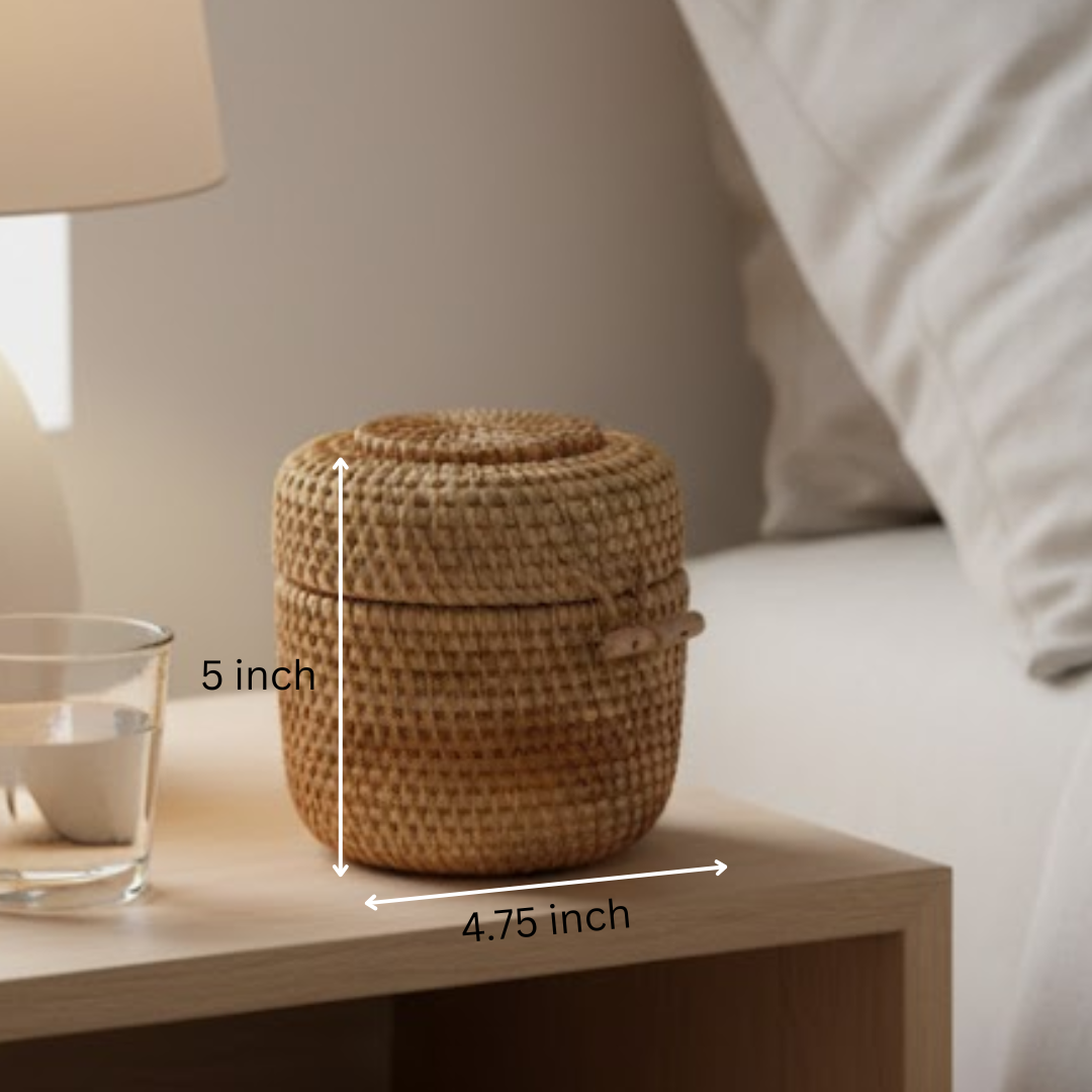 Handwoven Cane Earthy Jewelry Storage Box