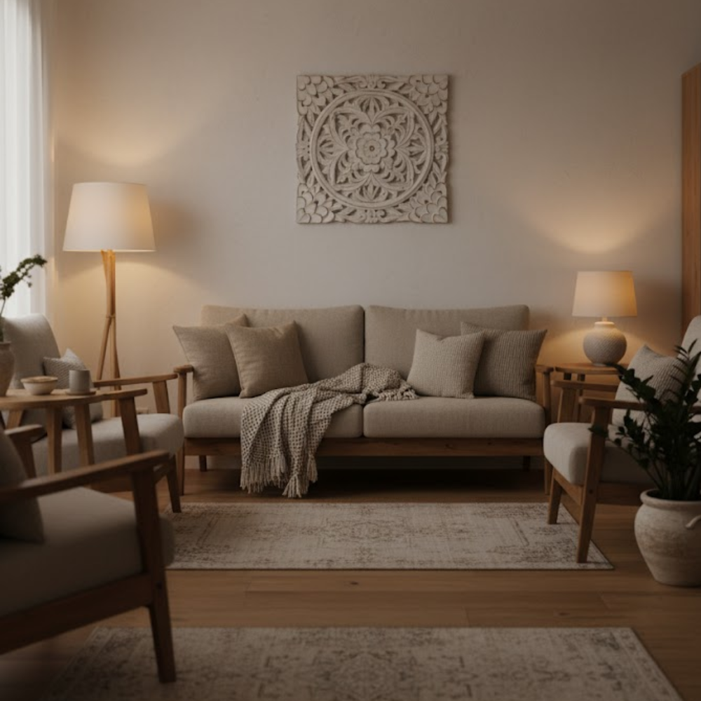 White Medallion Distressed Wall Plaque – Handcrafted Boho Vintage Floral Wall Décor