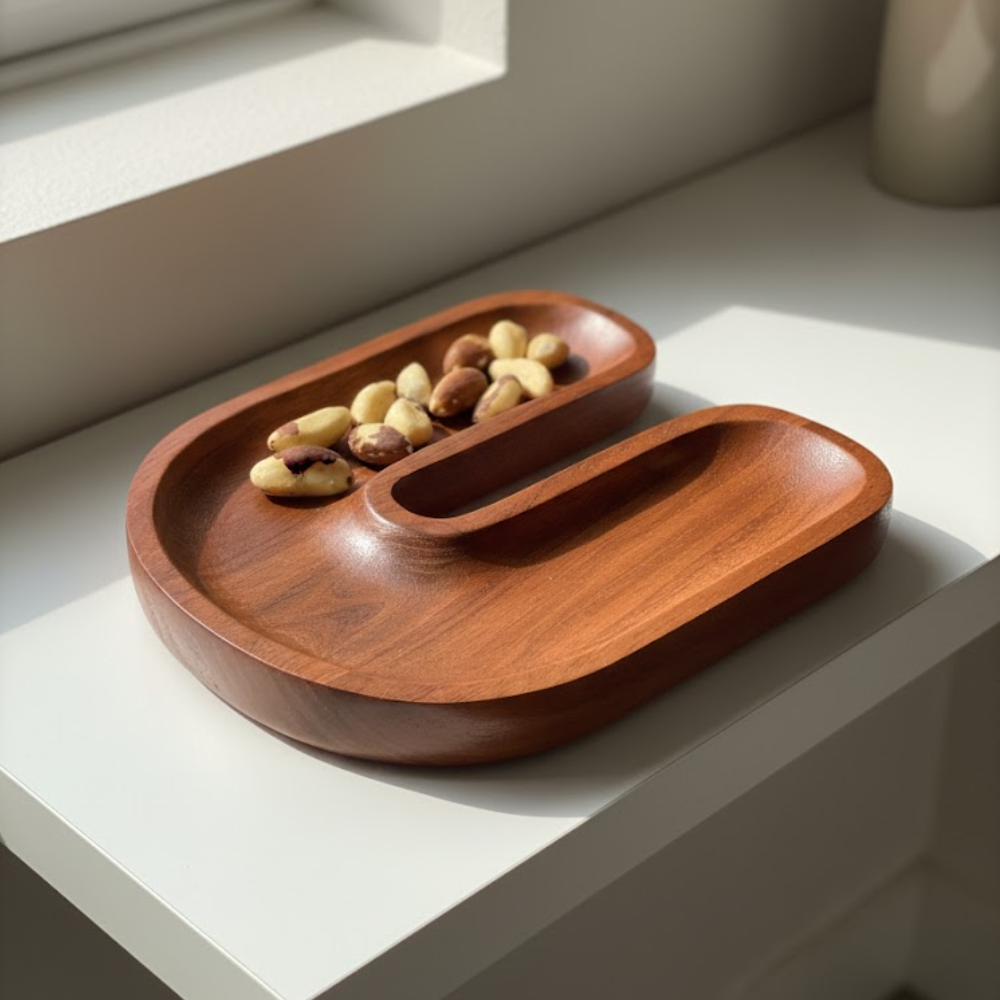Hand Carved Magnet-Shaped Wooden Serving Platter