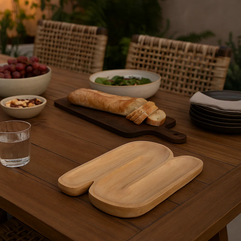 Hand-Carved N-Shaped Wooden Platter – Mango Wooden Serving Tray