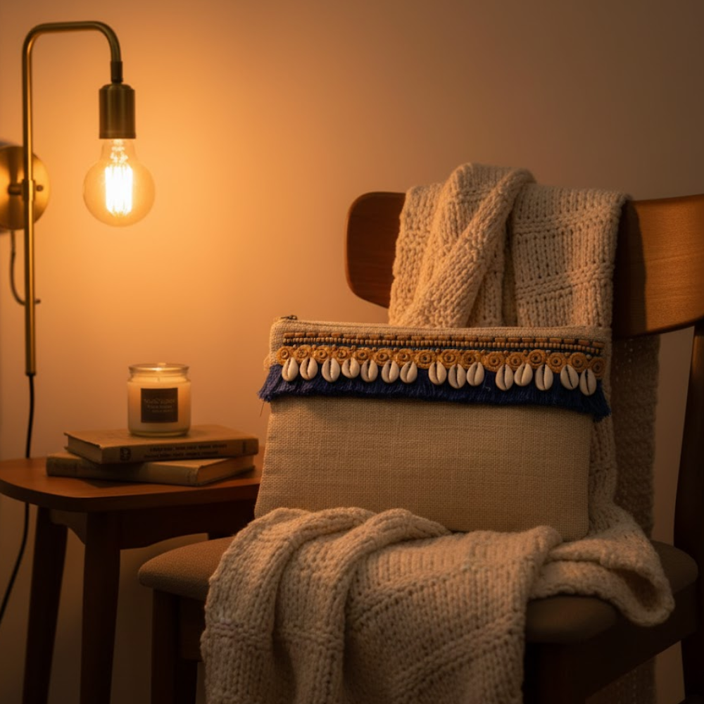 Beads & Fringes Embellished Jute Pouch