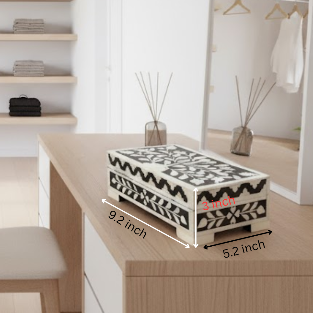 Inlay Work Monochrome Jewelry Box – Handcrafted Artisan Jewelry Storage