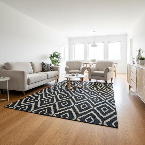 Handwoven Cotton & Jute Diamond Monochrome Rug
