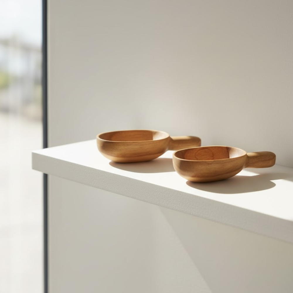 Hand Carved Teak Wood Classic Scooper (Set of 2, Small) – Artisan Teak Wood Serveware with Sleek Detailing