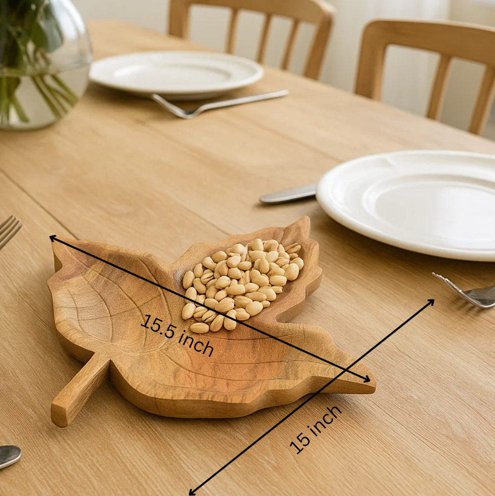 Maple Leaf Hand Carved Raw Mango Wood Platter