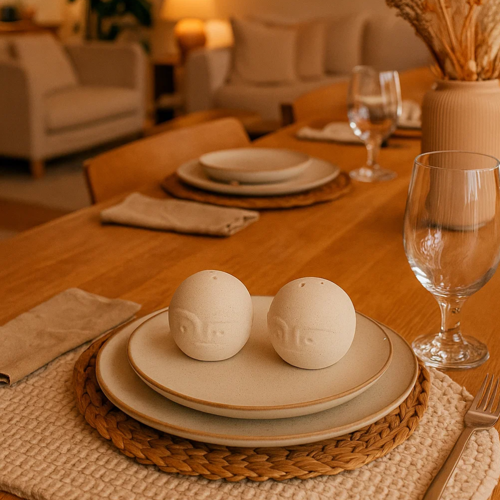 Figurative Salt & Pepper Shakers (Set of 2) – Handcrafted Ceramic Tableware with Artistic Motifs