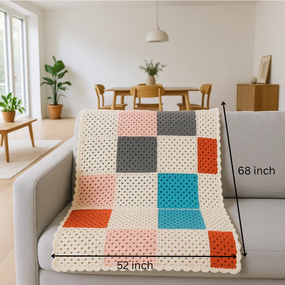 Geometric Crochet Throw – Handmade Multicolor