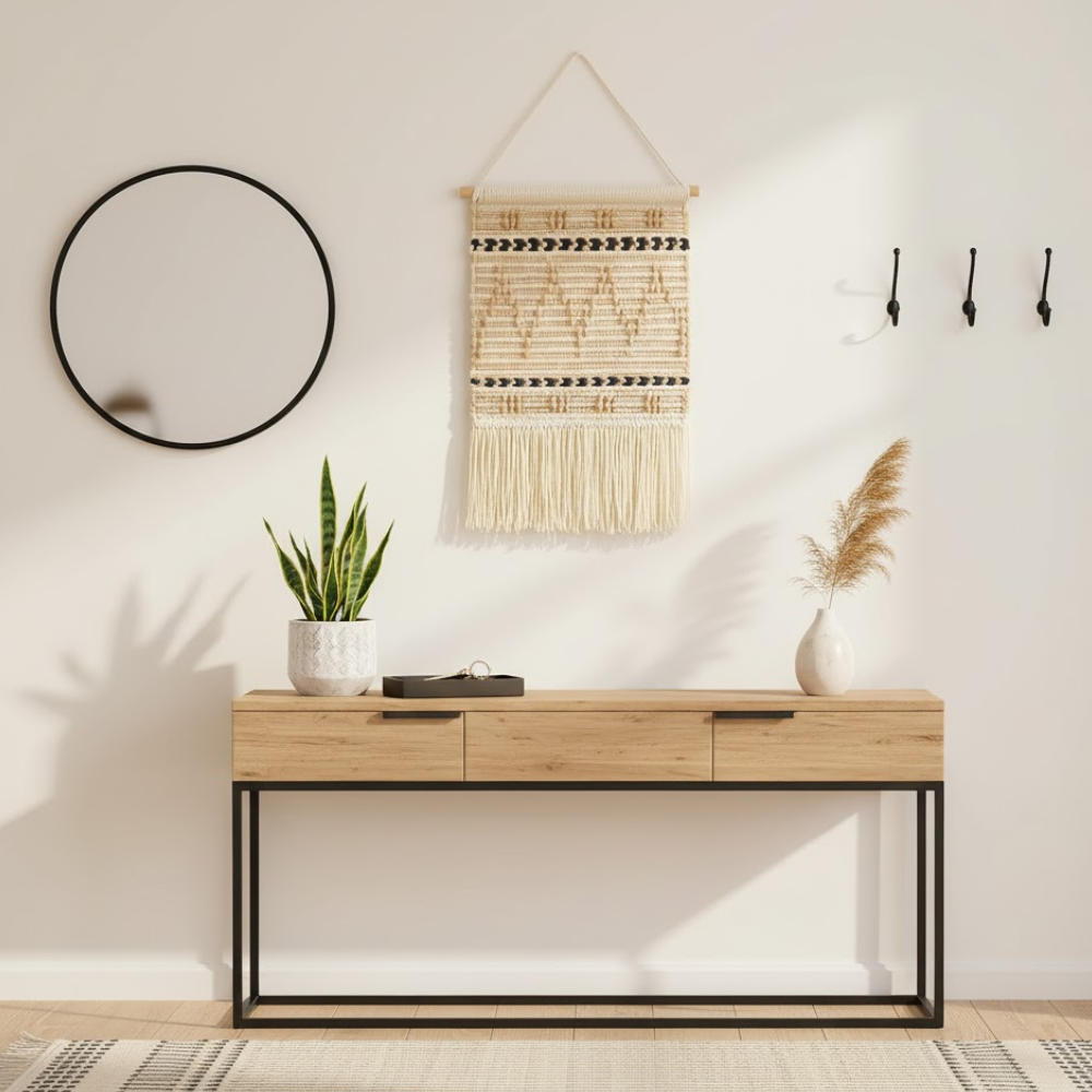 Sandy Chevron Boho Wall Hanging – Handwoven Wool & Cotton Decorative Wall Hanging