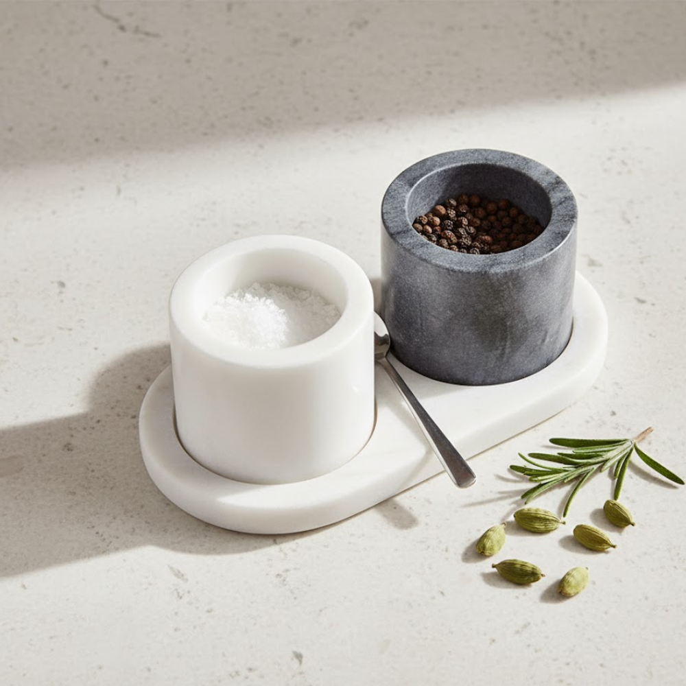 Turned Contrast Marble Condiment Set