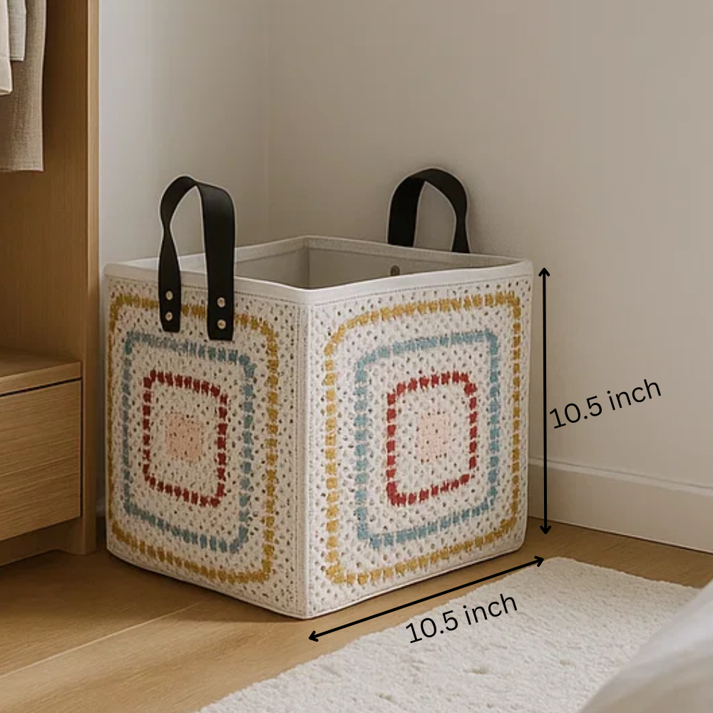 Crochet Square Cotton Foldable Storage Hamper