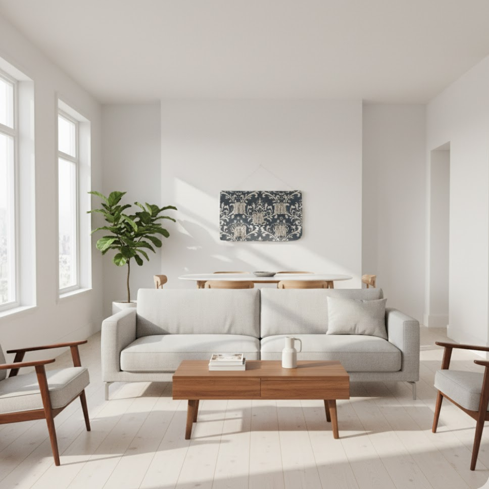 Damask Cotton Wall Hanging – Fringed Patchwork