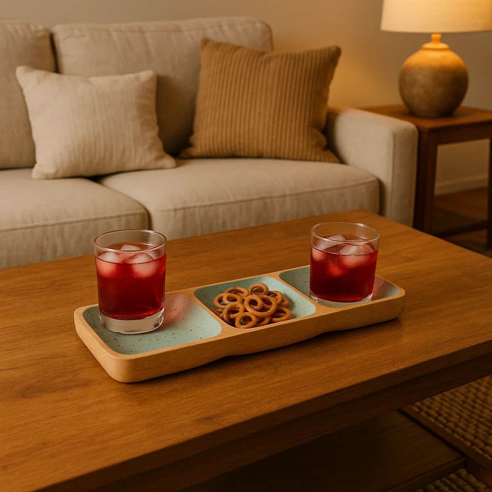 Mint Enamelled Wooden Serving Platter – Handcrafted Wooden Serveware with Mint Enamel Finish