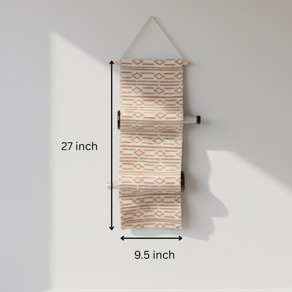 Rusty Orange Printed Wall Mountable Wine Rack – Hand Block Printed Cotton & Wood Wine Holder