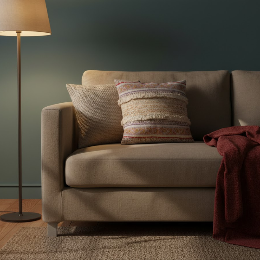 Block Printed Cotton Striped Motifs Cotton Cushion Cover – Handcrafted Embroidered for your sofa or bedroom sofa cover