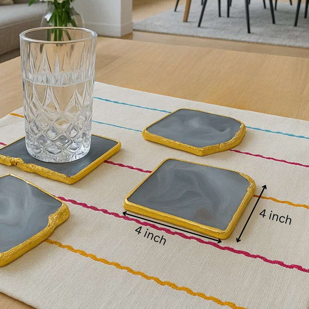 Golden Rimmed Agate Purple Coasters (Set of 4) – Luxury Natural Stone Coasters with Gold Detailing