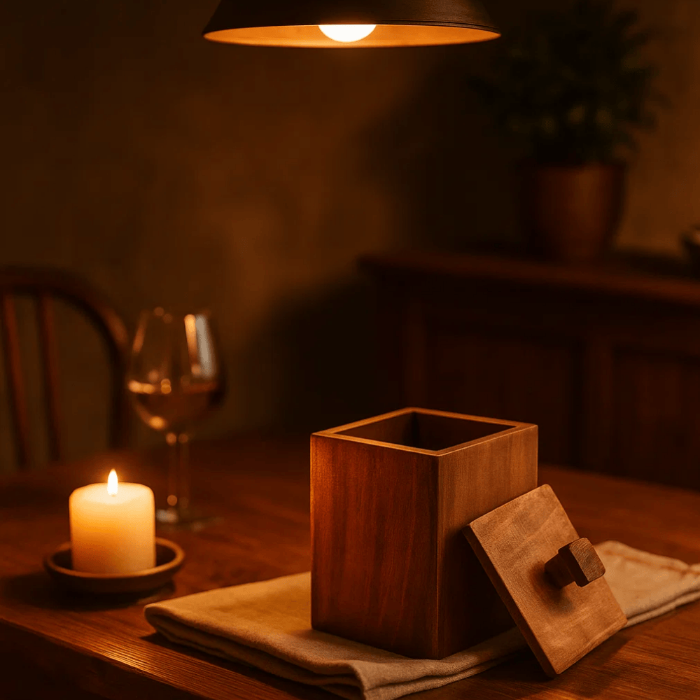 Wooden Square Jar with Lid