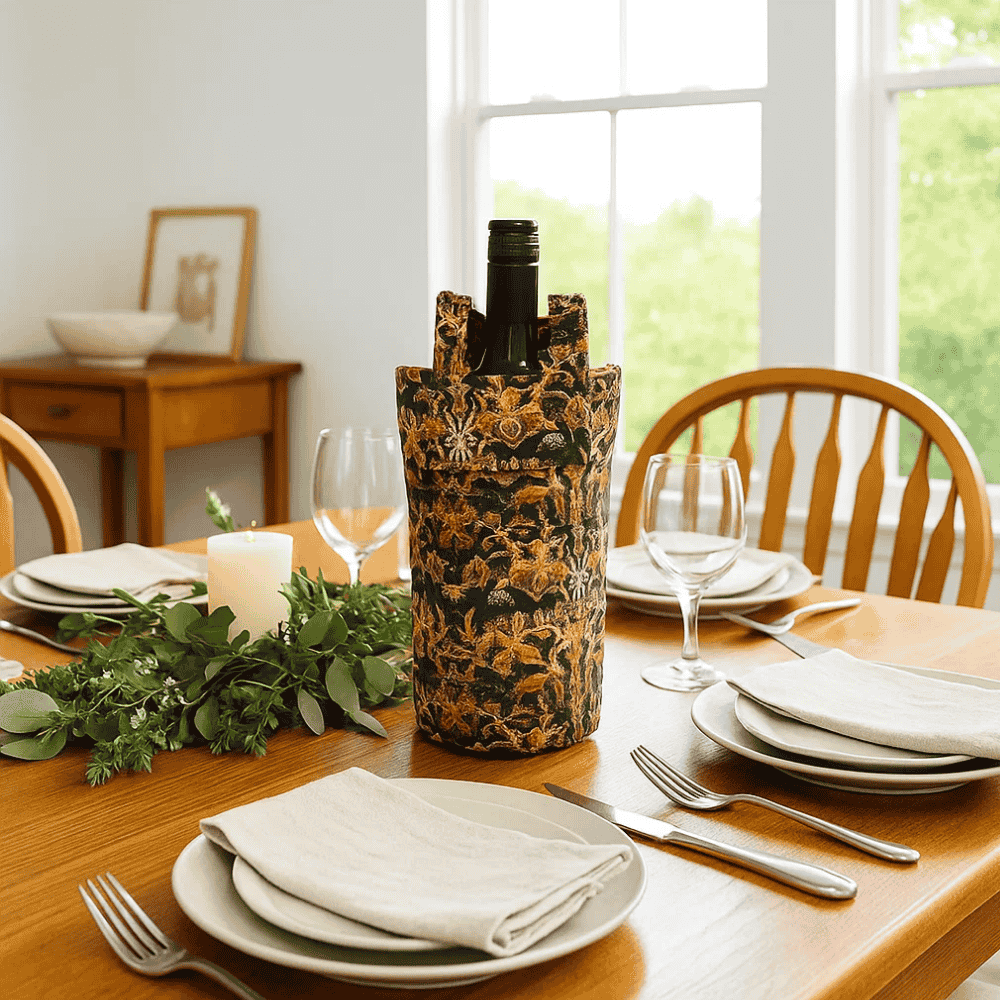 Floral Jungle Fabric Wine Bottle Bag – Handcrafted Gift Wrap
