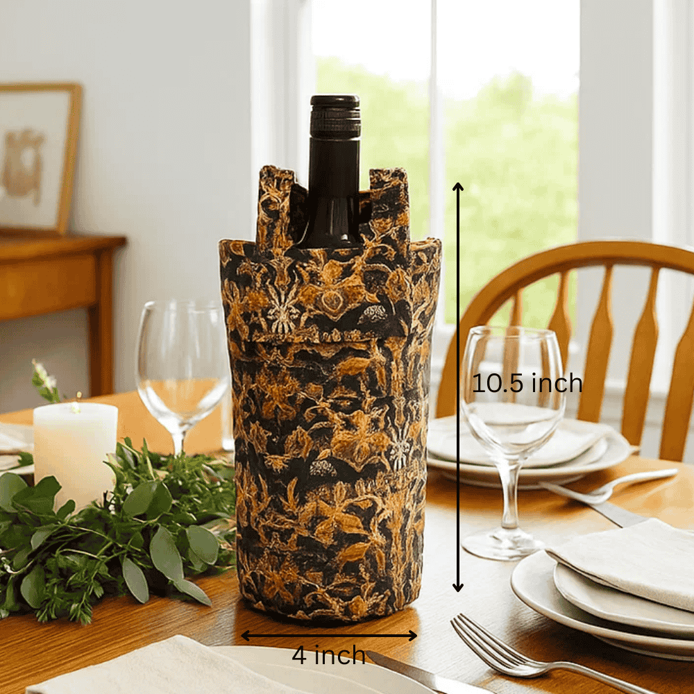 Floral Jungle Fabric Wine Bottle Bag – Handcrafted Gift Wrap