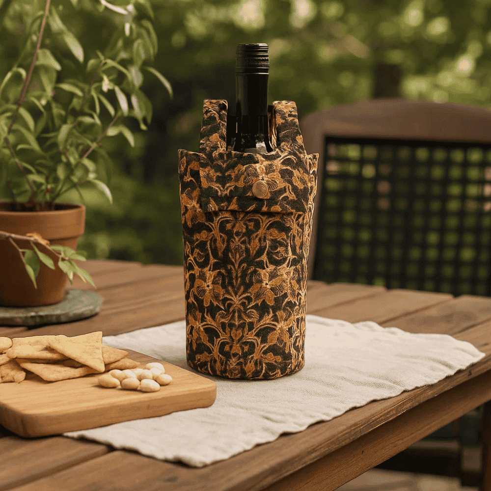 Floral Jungle Fabric Wine Bottle Bag – Handcrafted Gift Wrap
