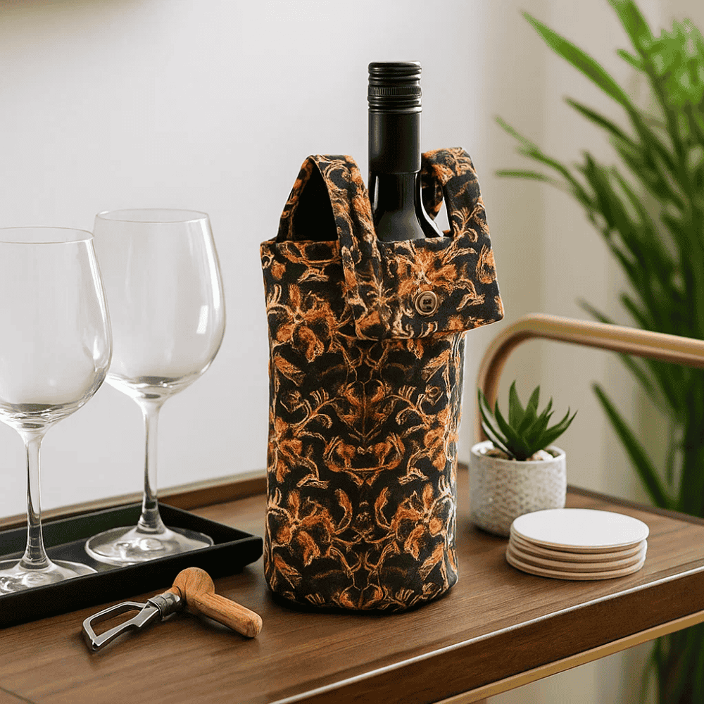 Floral Jungle Fabric Wine Bottle Bag – Handcrafted Gift Wrap