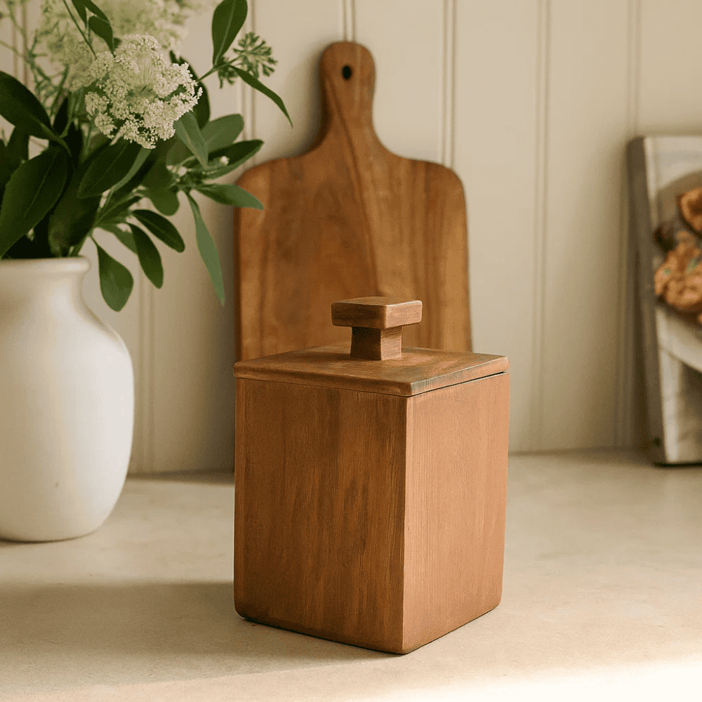 Wooden Square Jar with Lid