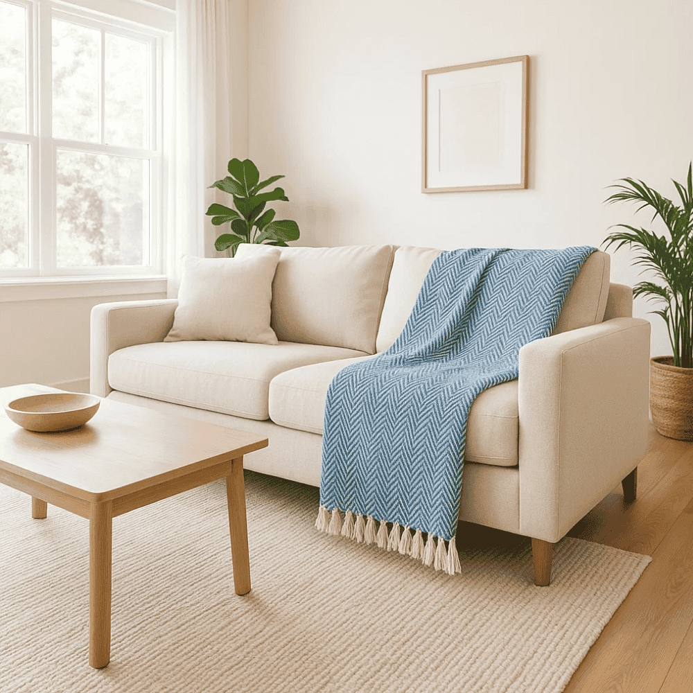 Steel Blue Chevron Cotton Throw